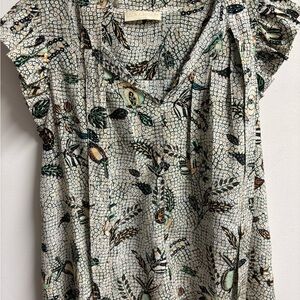 Ulla Johnson White and Green Ruffled Cap Sleeve Blouse